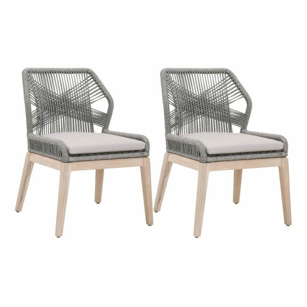LOOMLAN Outdoor - Loom Outdoor Dining Chair Set of 2 Platinum Rope Teak Wood - Outdoor Dining Chairs