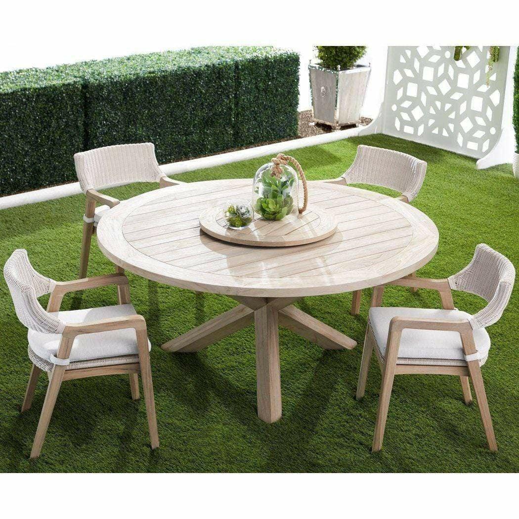 LOOMLAN Outdoor - Lucia Outdoor Arm Chair White Wicker and Teak - Outdoor Dining Chairs