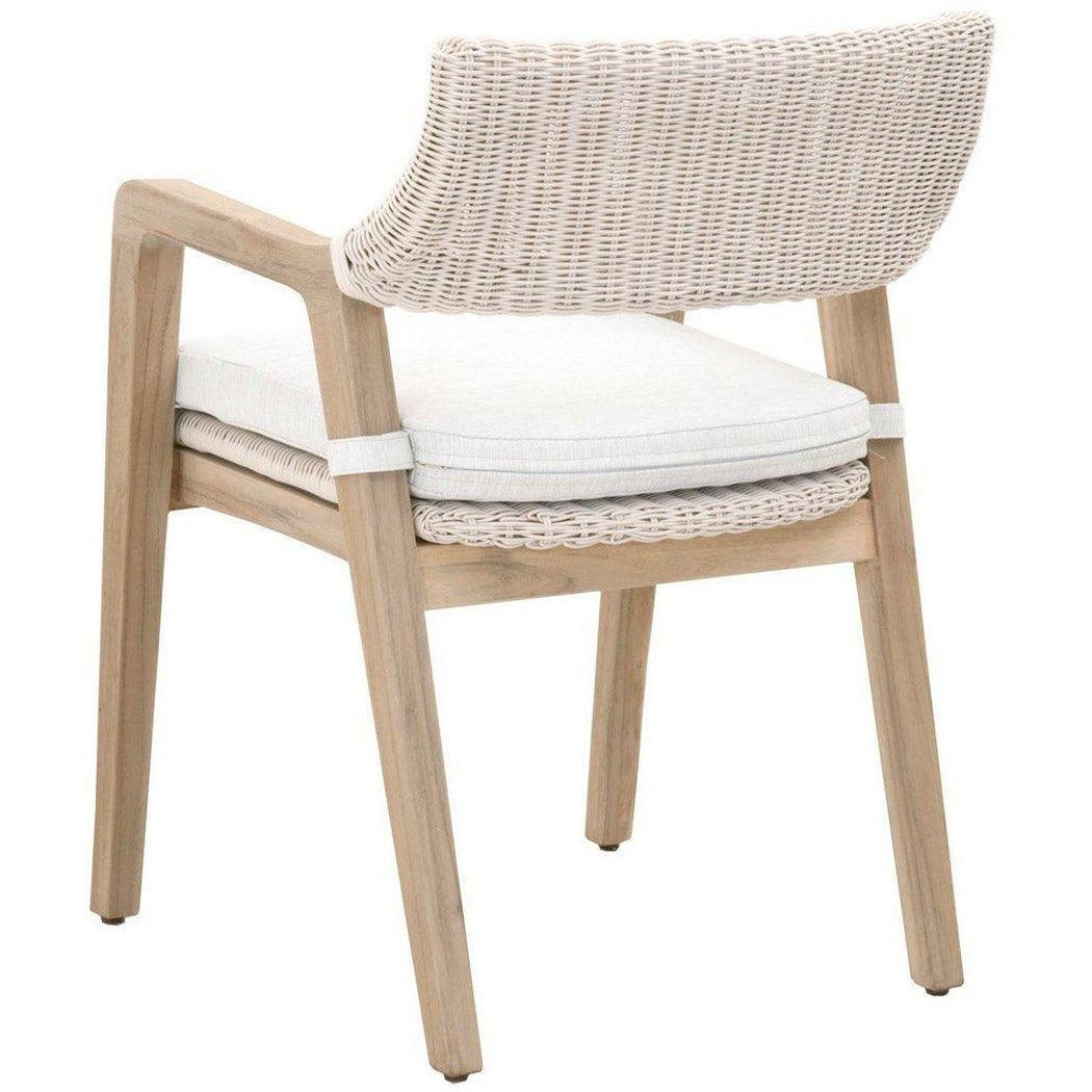 LOOMLAN Outdoor - Lucia Outdoor Arm Chair White Wicker and Teak - Outdoor Dining Chairs