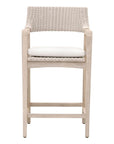 LOOMLAN Outdoor - Lucia Outdoor Counter Stool With Arms White Wicker and Teak - Outdoor Counter Stools