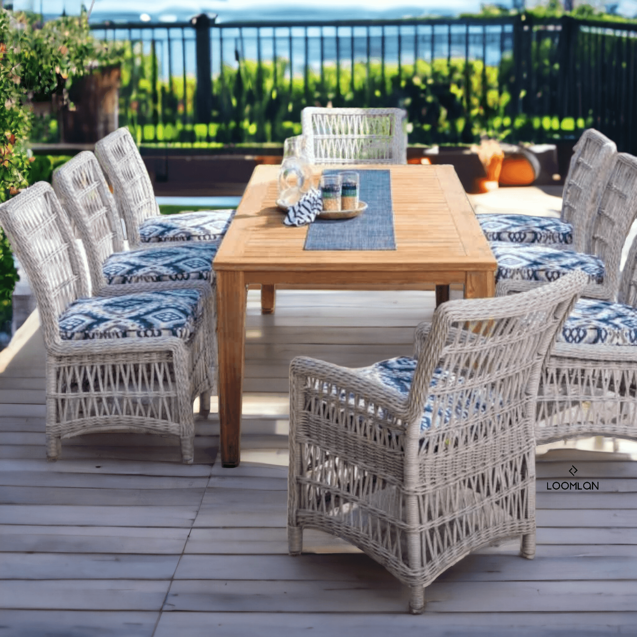 LOOMLAN Outdoor - Mackinac All Weather Wicker Armless Dining Chair Sunbrella Cushions - Outdoor Dining Chairs