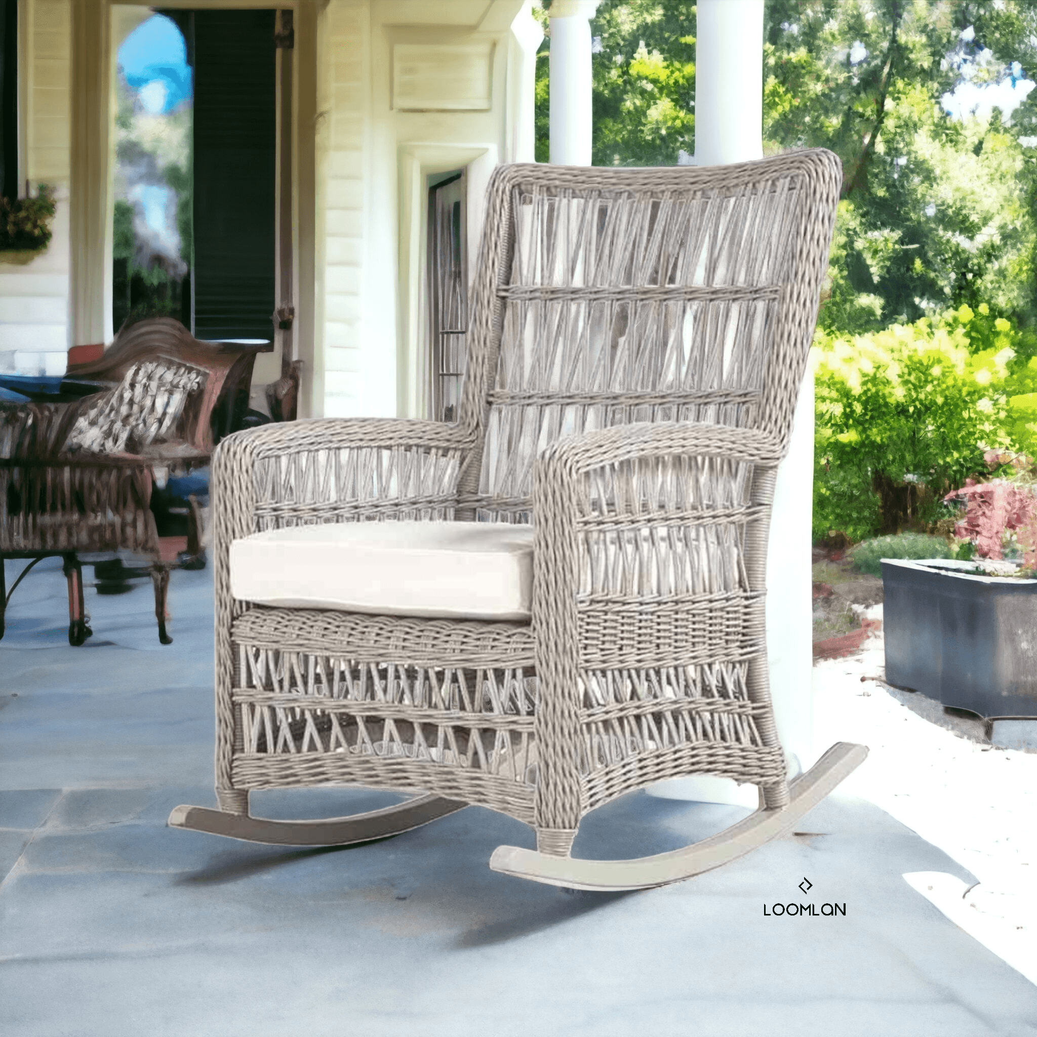 LOOMLAN Outdoor - Mackinac Wicker Rocking Porch Lounge Set With Cushions Lloyd Flanders - Outdoor Lounge Sets