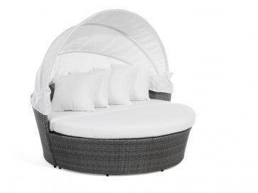 LOOMLAN Outdoor - Manhattan Grey Wicker Canopy Daybed Commercial Outdoor Furniture - Outdoor Cabanas &amp; Loungers