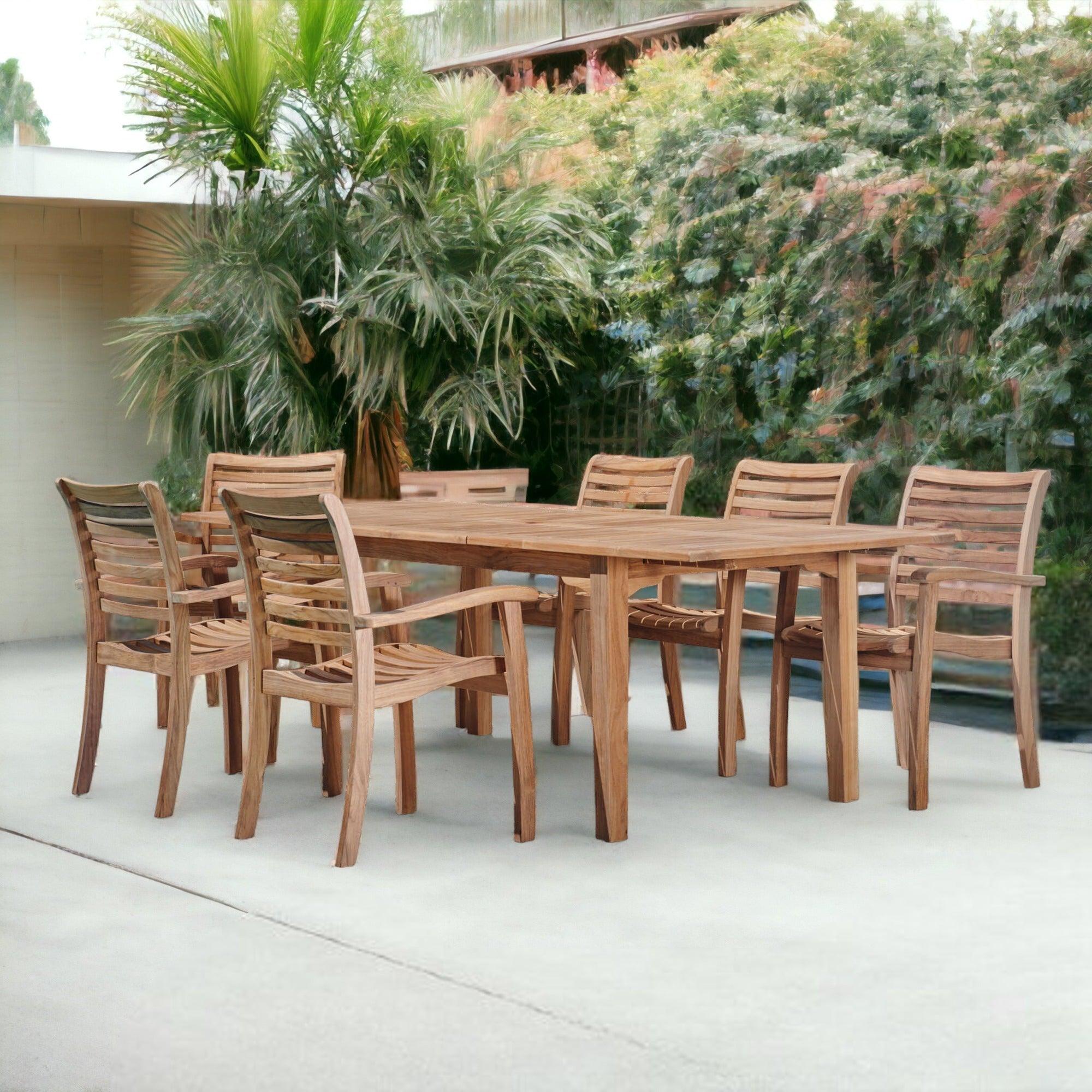 LOOMLAN Outdoor - Manorhouse 7-PC Teak Outdoor Dining Set with Extendable Table and Stacking Armchairs - Outdoor Dining Sets
