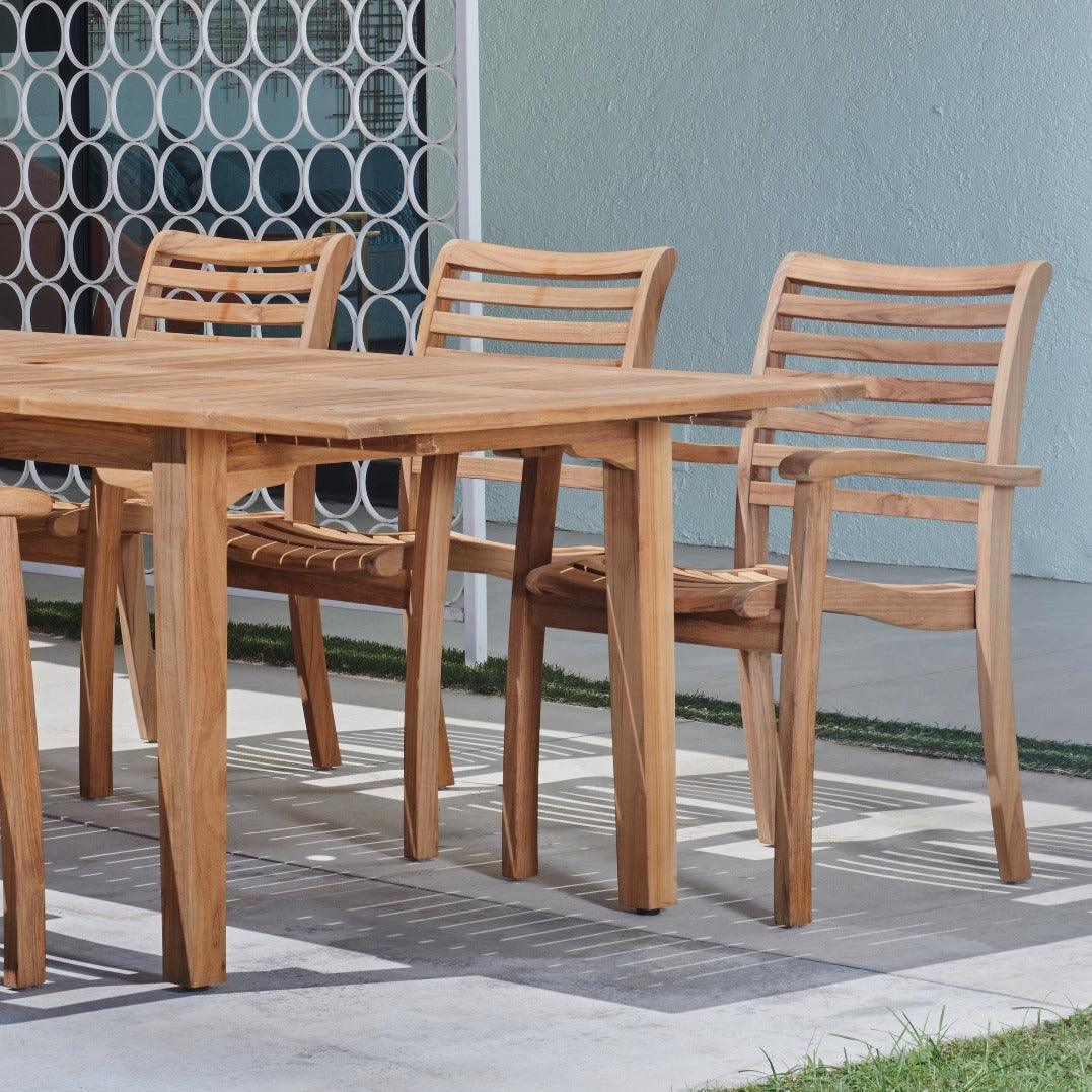 LOOMLAN Outdoor - Manorhouse 7-PC Teak Outdoor Dining Set with Extendable Table and Stacking Armchairs - Outdoor Dining Sets