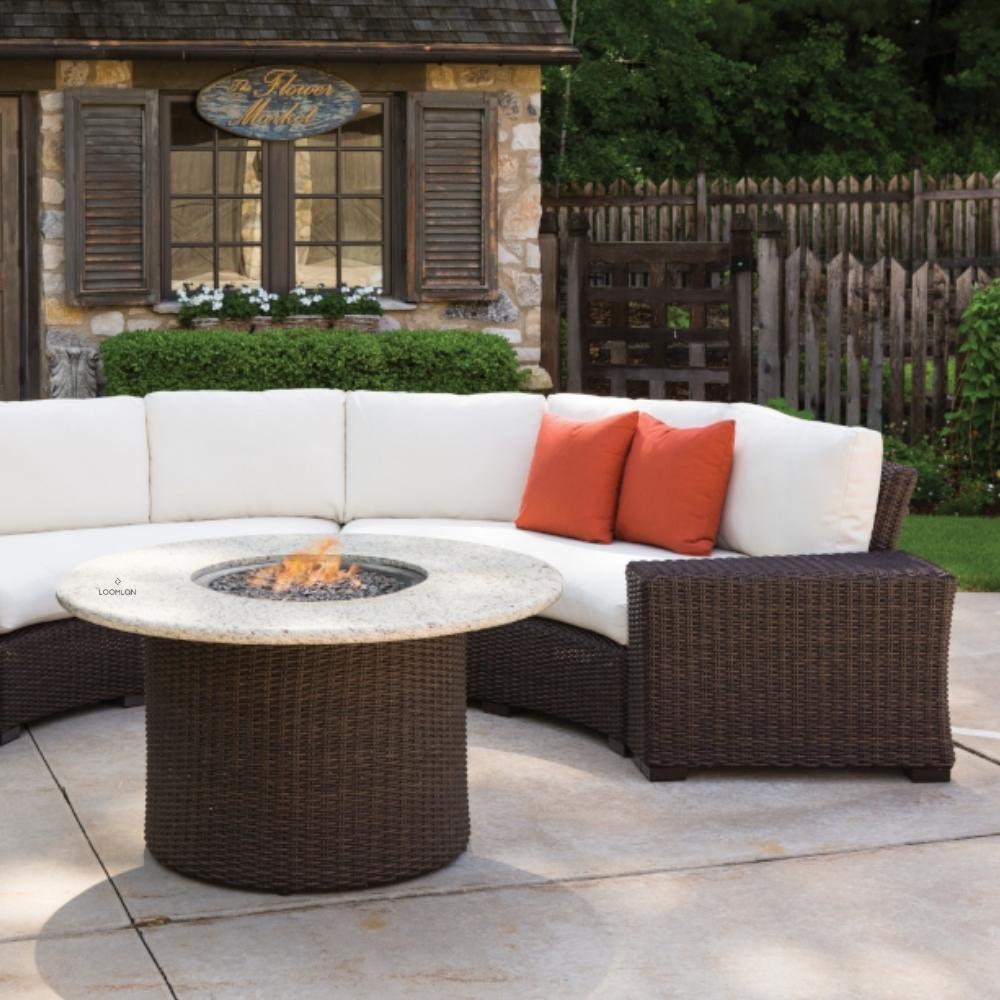 LOOMLAN Outdoor - Mesa 48&quot; Round Fire Table with Gray Travertine Top Lloyd Flanders - Outdoor Fire Tables