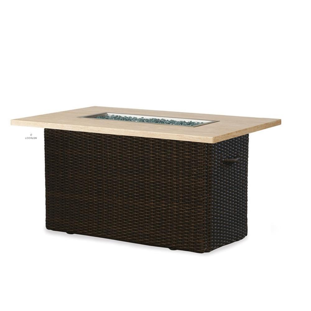 LOOMLAN Outdoor - Mesa 52&quot; Rectangular Fire Table with Light Travertine Top Lloyd Flanders - Outdoor Fire Tables
