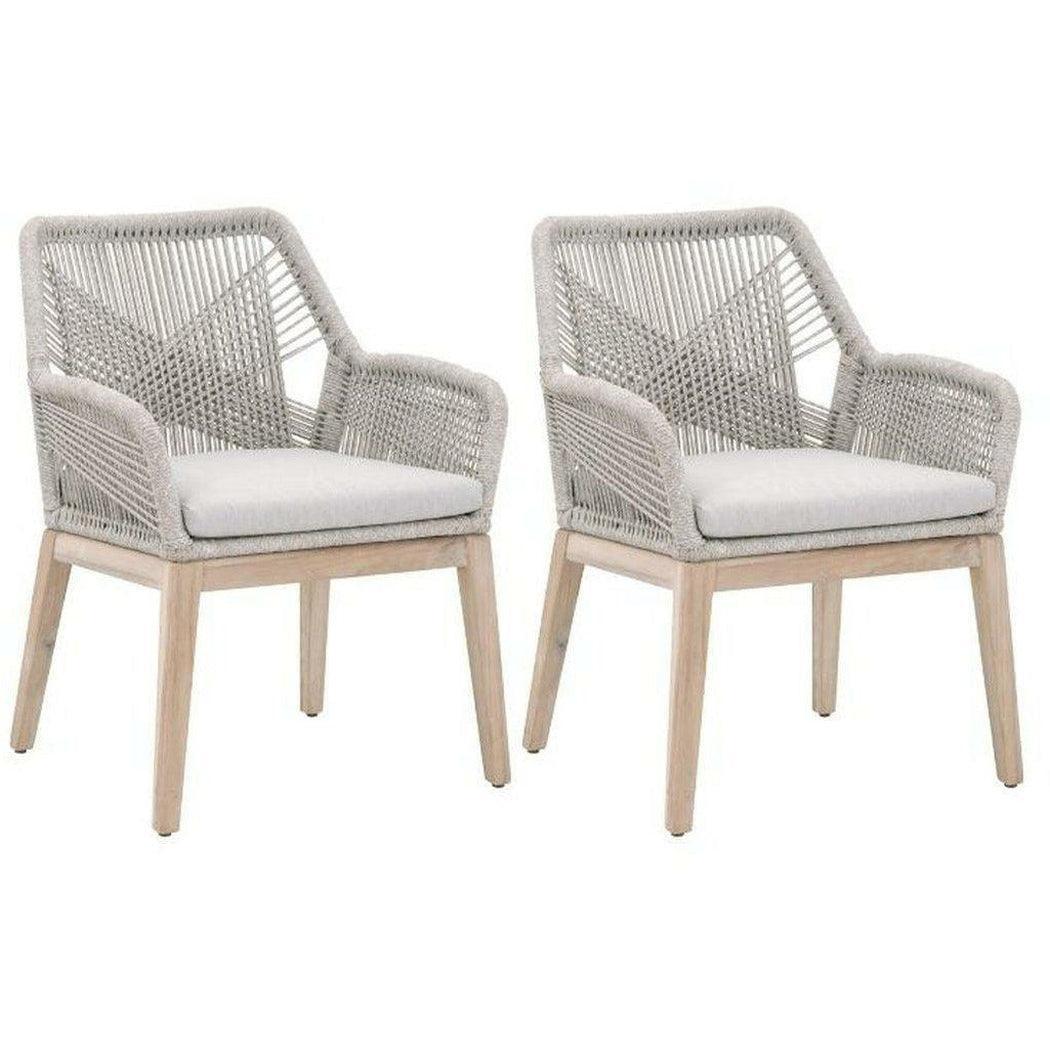 LOOMLAN Outdoor - Outdoor Loom Rope Dining Arm Chair Set of 2 Taupe Rope and Teak - Outdoor Dining Chairs
