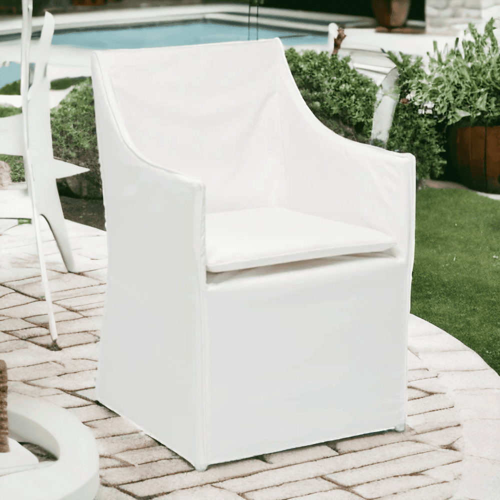 LOOMLAN Outdoor - Outdoor Slipcover White Dining Armchair Performance Fabric - Outdoor Dining Chairs