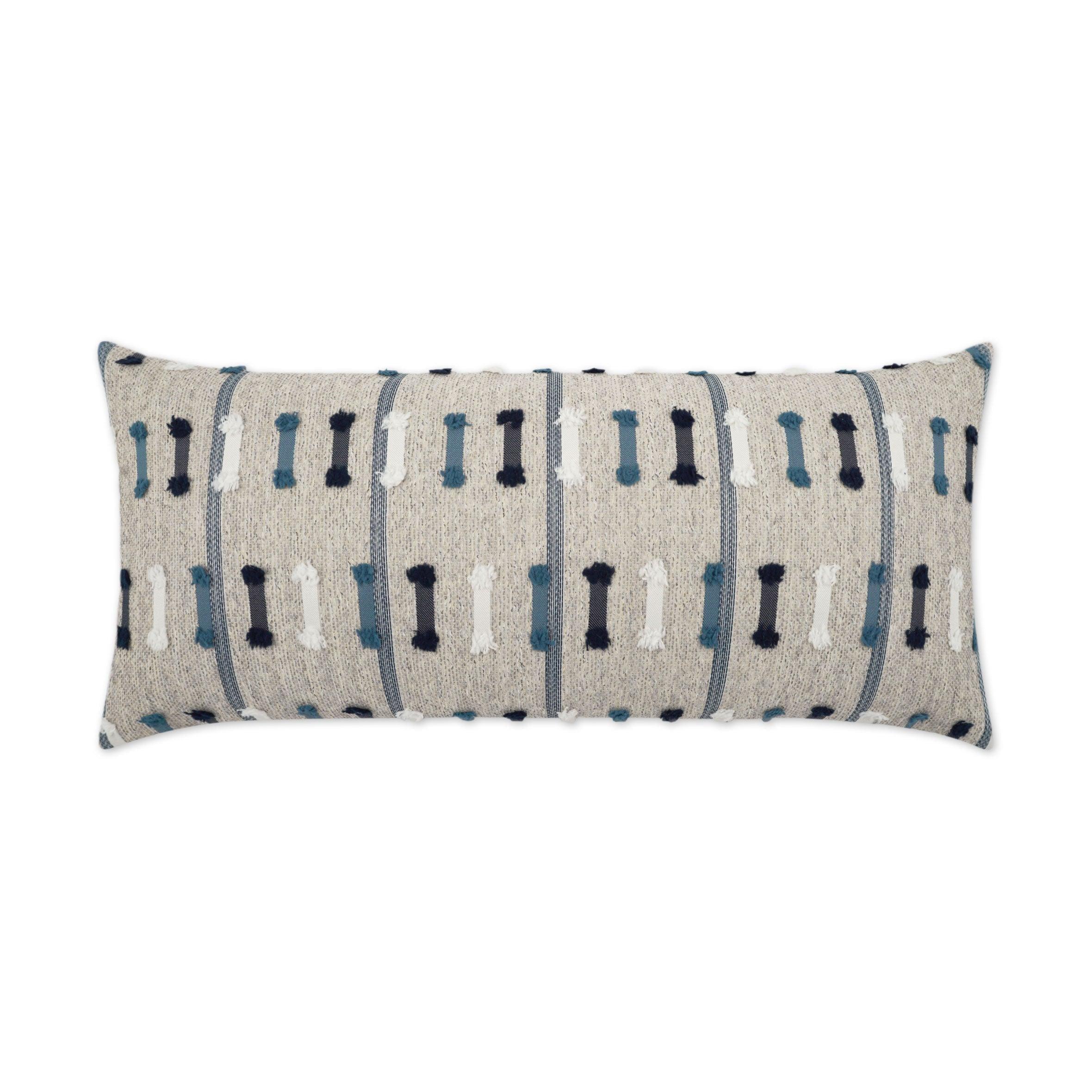 LOOMLAN Outdoor - Outdoor Tassel Stripe Lumbar Pillow - Blue - Outdoor Pillows