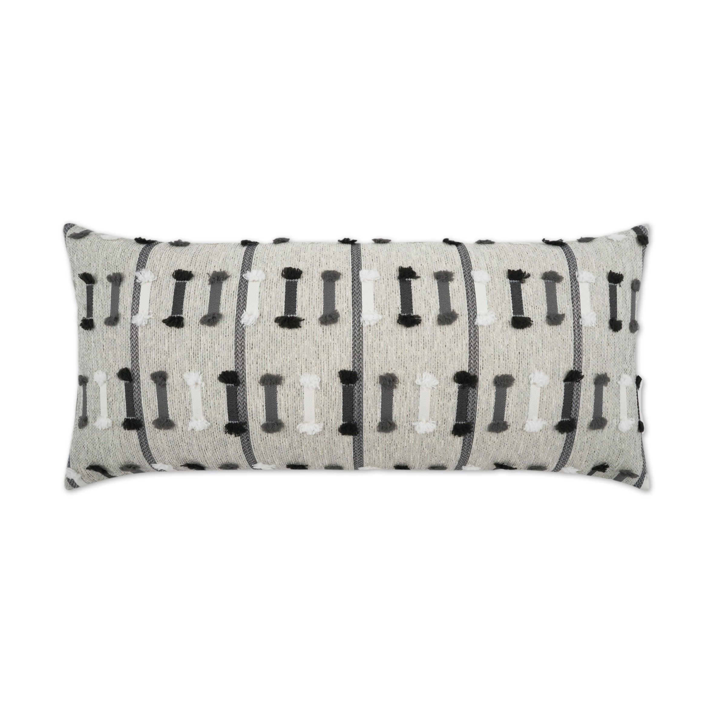 LOOMLAN Outdoor - Outdoor Tassel Stripe Lumbar Pillow - Grey - Outdoor Pillows