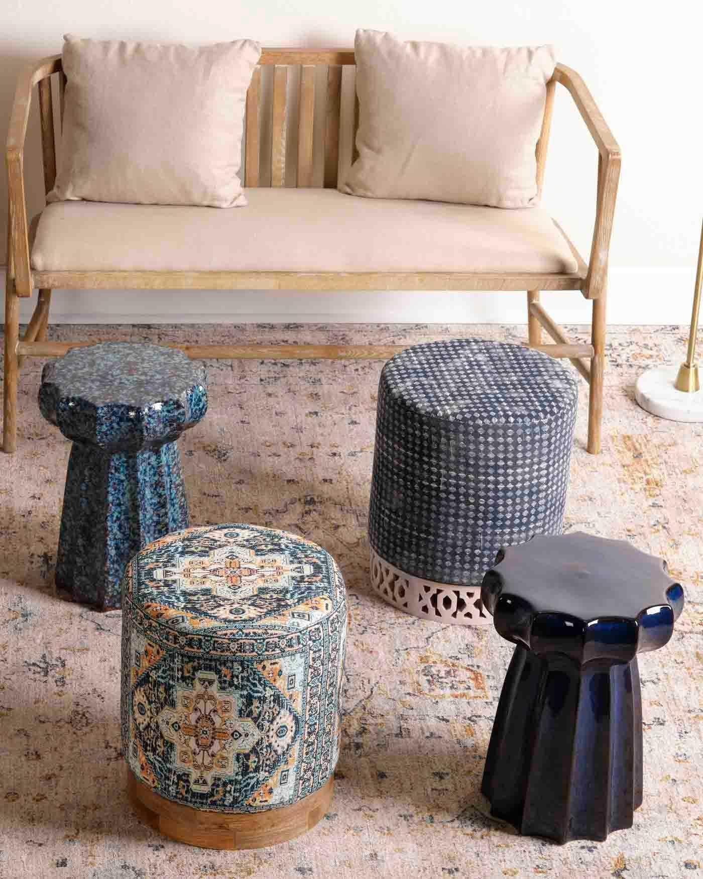 LOOMLAN Outdoor - Oyster Dark Blue Ceramic Indoor or Outdoor Modern Side Table - Outdoor Side Tables