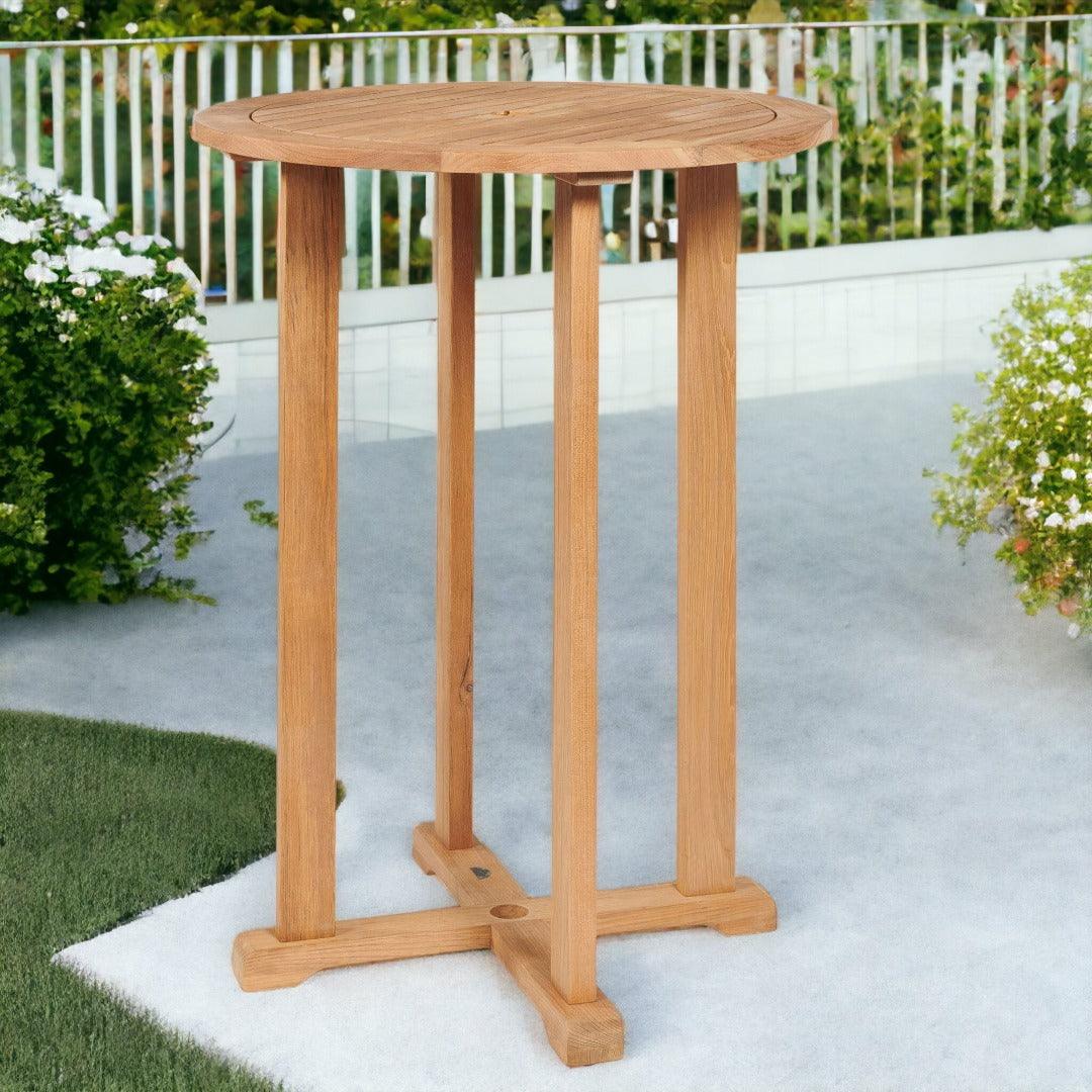 LOOMLAN Outdoor - Palm 3-Piece Round Bar Height Teak Outdoor Dining Set - Outdoor Bistro Sets
