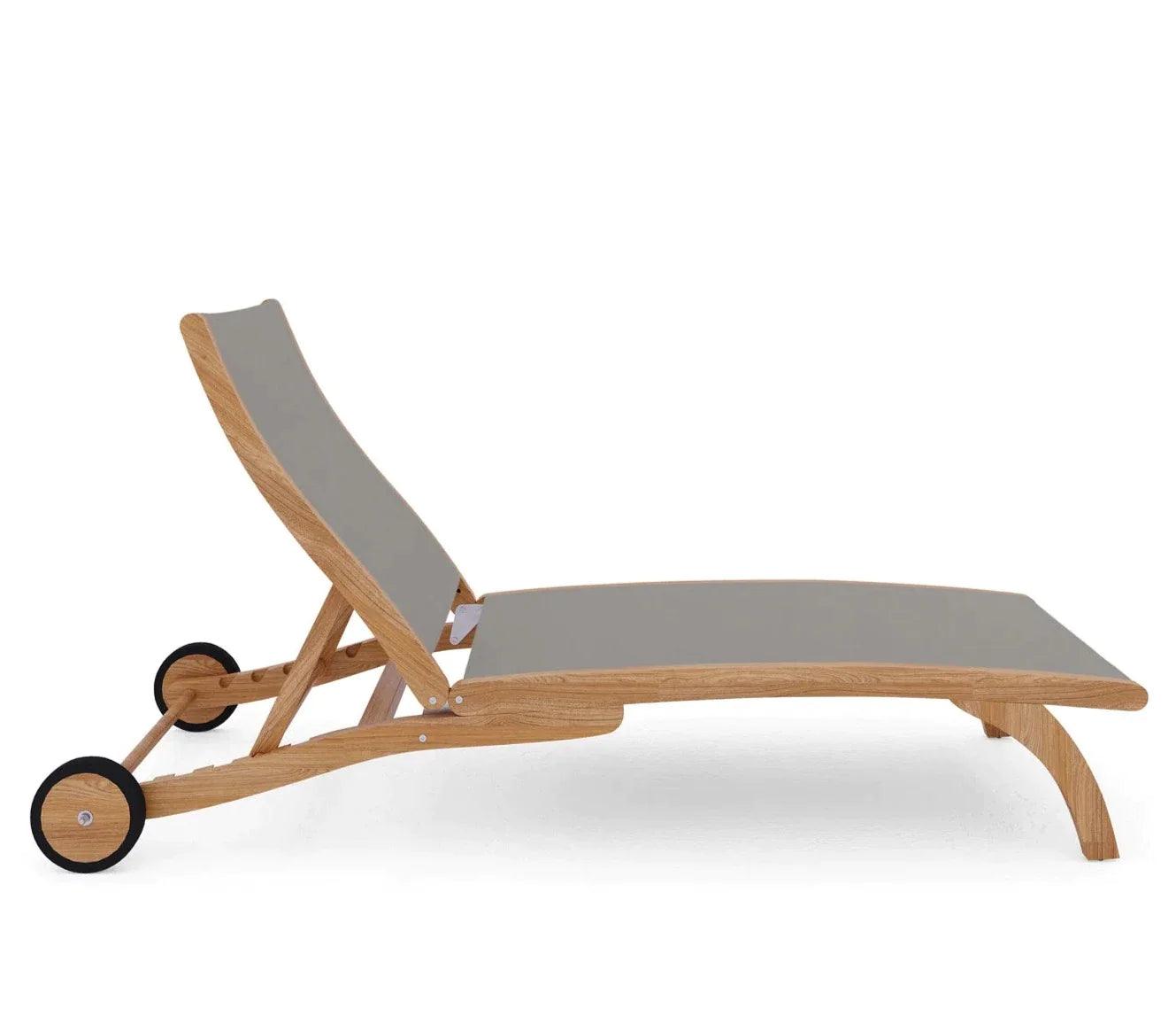 LOOMLAN Outdoor - Pearl Teak Outdoor Reclining Chaise Lounger with Wheels - Outdoor Cabanas &amp; Loungers