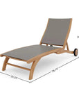 LOOMLAN Outdoor - Pearl Teak Outdoor Reclining Chaise Lounger with Wheels - Outdoor Cabanas & Loungers