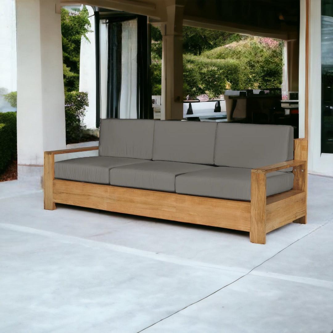 LOOMLAN Outdoor - Qube Teak Deep Seating Outdoor Sofa with Sunbrella Cushions - Outdoor Sofas &amp; Loveseats