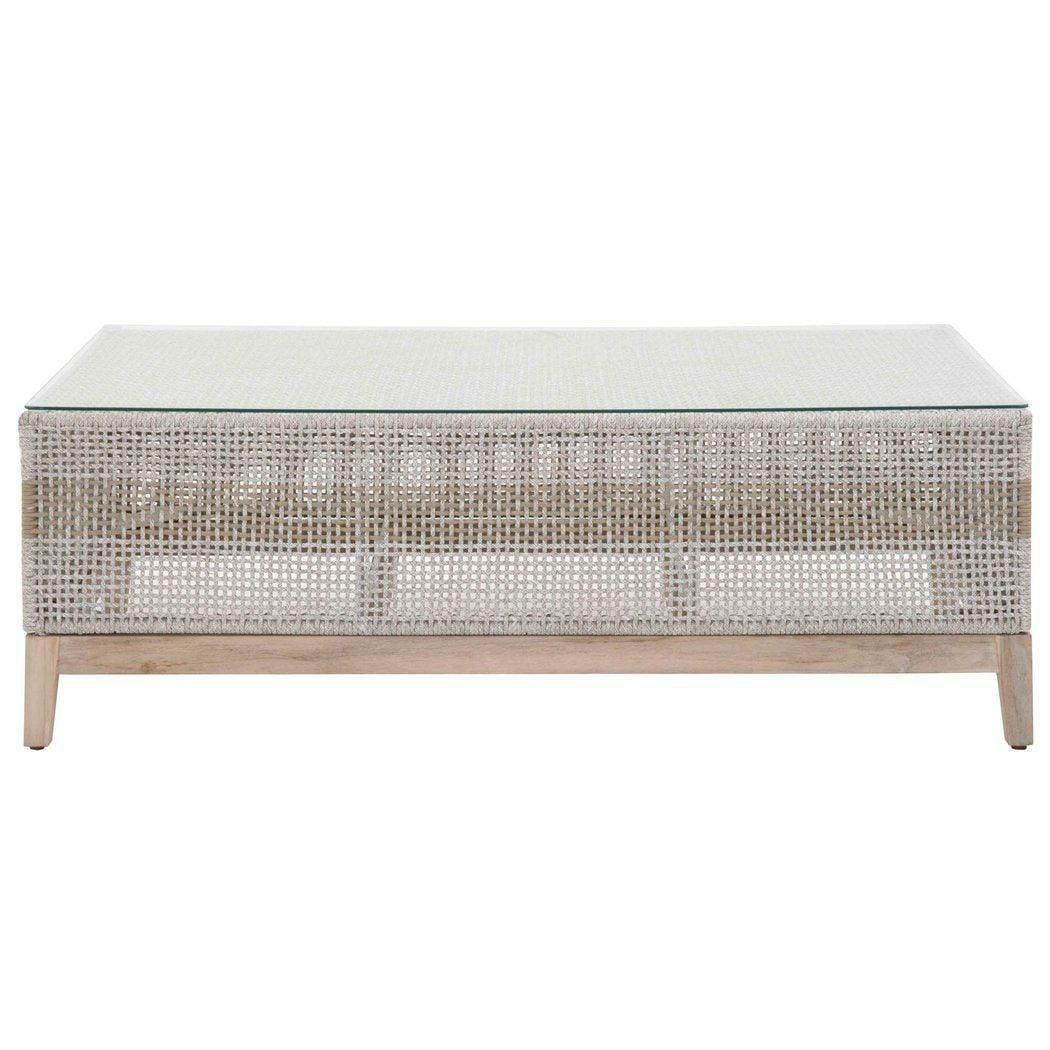 LOOMLAN Outdoor - Rectangle Tapestry Outdoor Coffee Table Taupe & White Rope - Outdoor Coffee Tables