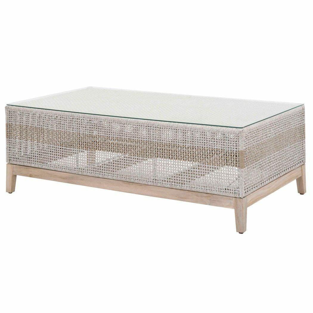 LOOMLAN Outdoor - Rectangle Tapestry Outdoor Coffee Table Taupe & White Rope - Outdoor Coffee Tables