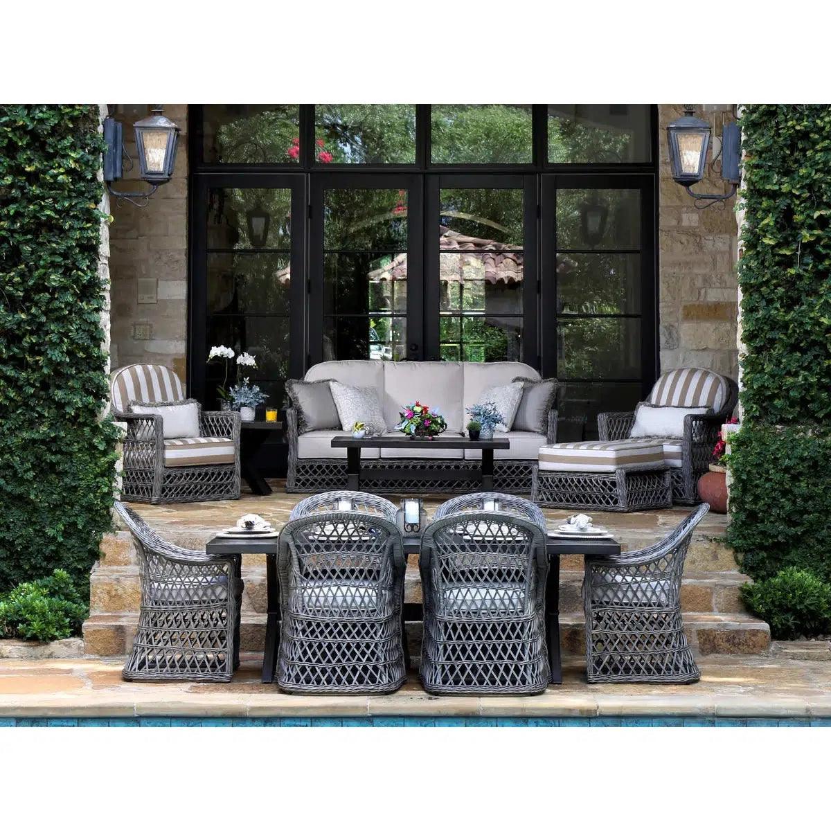 LOOMLAN Outdoor - Rectangular 7PC Outdoor Dining Set Wicker Armchairs - Outdoor Dining Sets