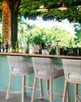 LOOMLAN Outdoor - Tapestry Outdoor Barstool Taupe & White Rope and Teak - Outdoor Bar Stools