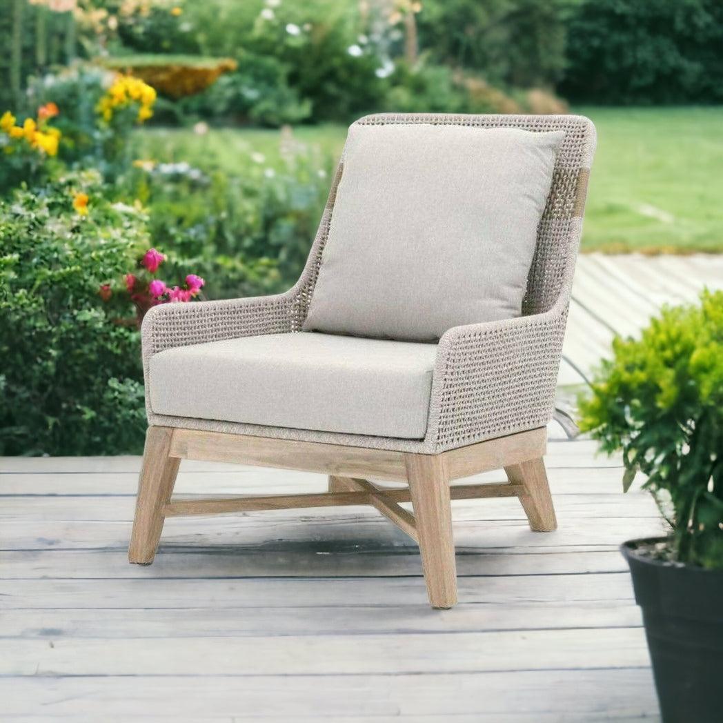 LOOMLAN Outdoor - Tapestry Outdoor Club Chair Taupe & White Rope and Teak - Outdoor Lounge Chairs
