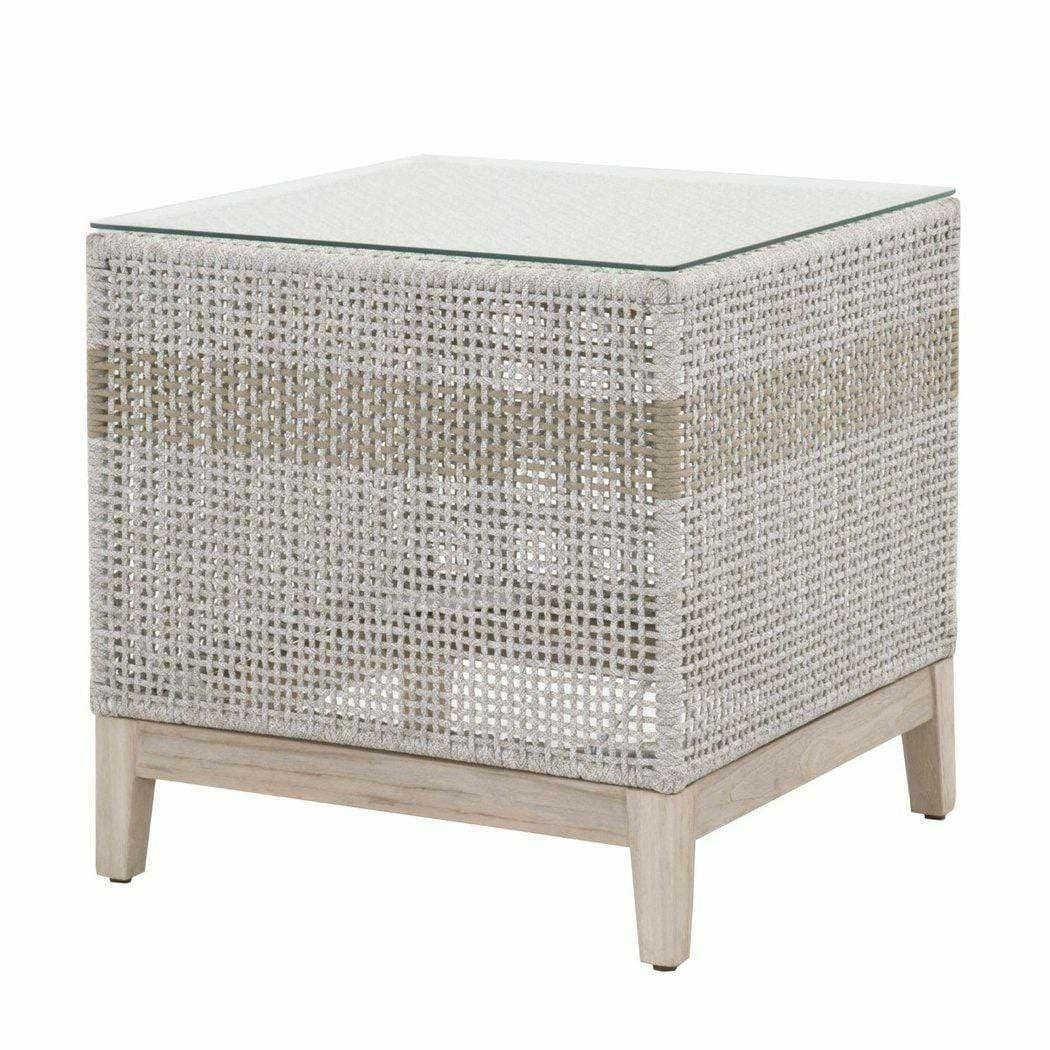 LOOMLAN Outdoor - Tapestry Outdoor End Table Taupe & White Rope and Teak - Outdoor Side Tables