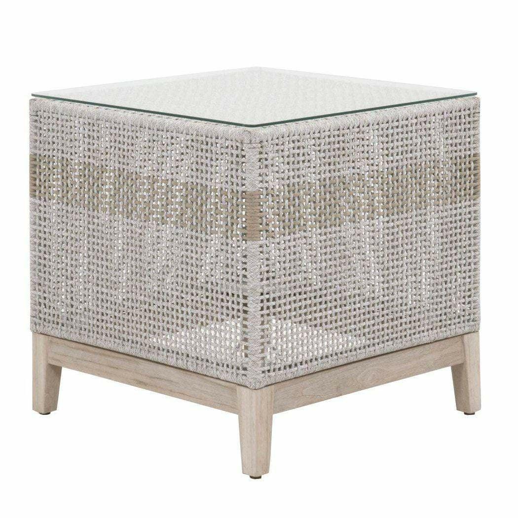 LOOMLAN Outdoor - Tapestry Outdoor End Table Taupe & White Rope and Teak - Outdoor Side Tables