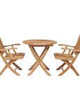 LOOMLAN Outdoor - Valencia 3-piece Round Teak Outdoor Bistro Set with Folding Table and Armchairs - Outdoor Bistro Sets