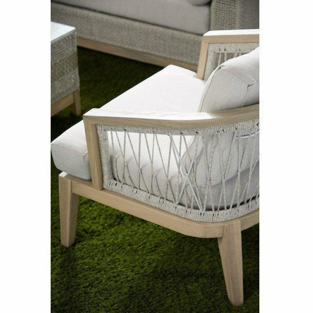 LOOMLAN Outdoor - Web Outdoor Club Chair Taupe & White Flat Rope Pumice Gray Teak - Outdoor Lounge Chairs