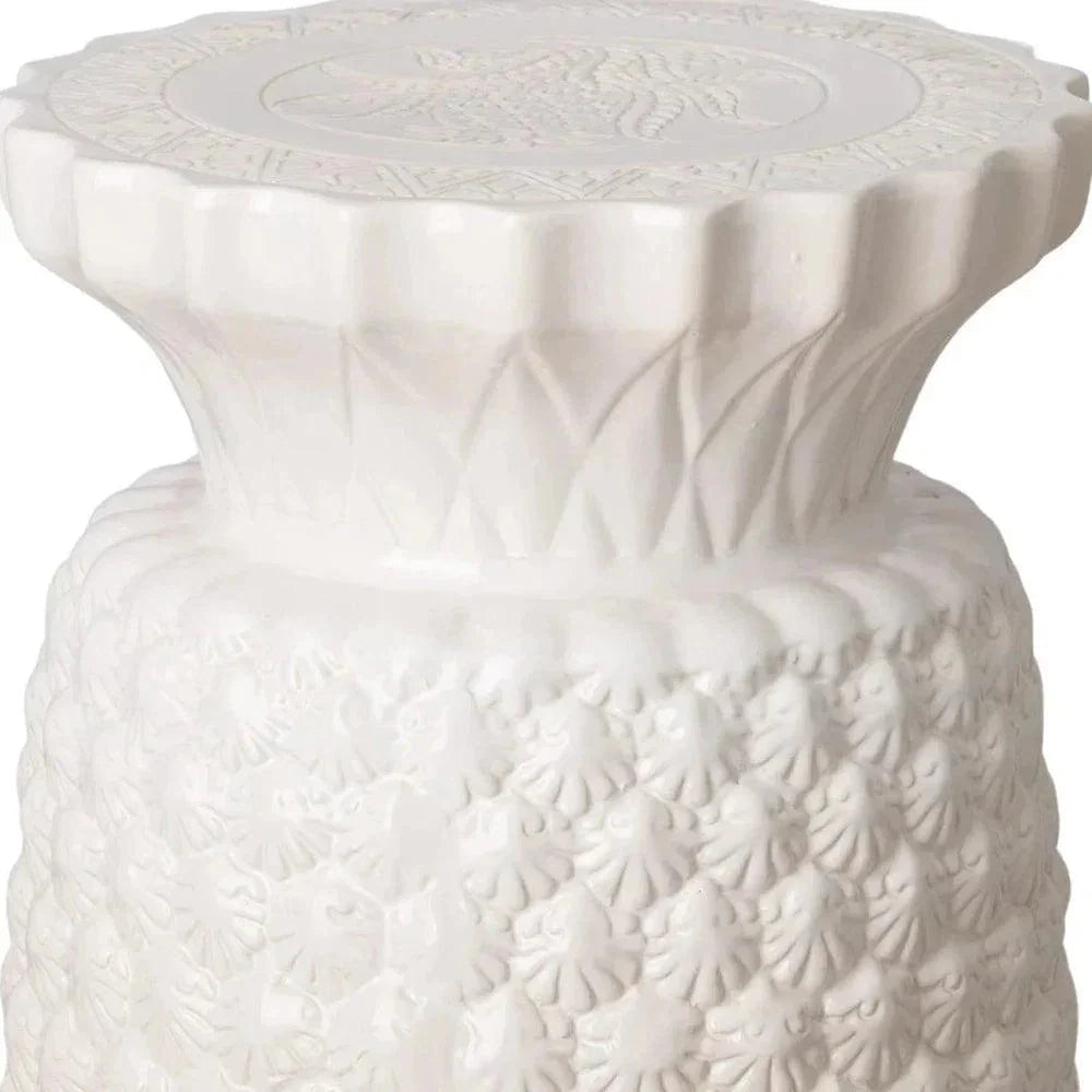15.5 in. Pineapple White Ceramic Garden Stool - LOOMLAN - Emissary - Garden Stools