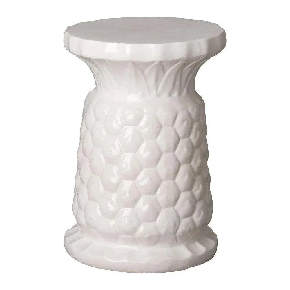 15.5 in. Pineapple White Ceramic Garden Stool - LOOMLAN - Emissary - Garden Stools