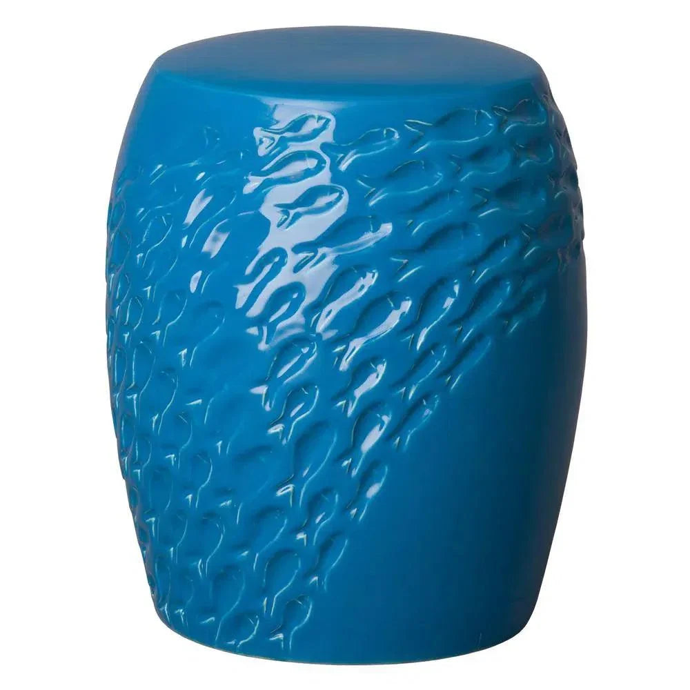 17 in. Fish Ceramic Outdoor Garden Stool - LOOMLAN - Emissary - Garden Stools