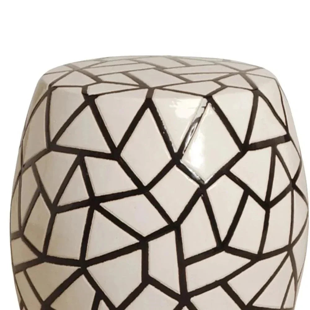 17 in. Ice Ray Black & White Ceramic Garden Stool - LOOMLAN - Emissary - Garden Stools