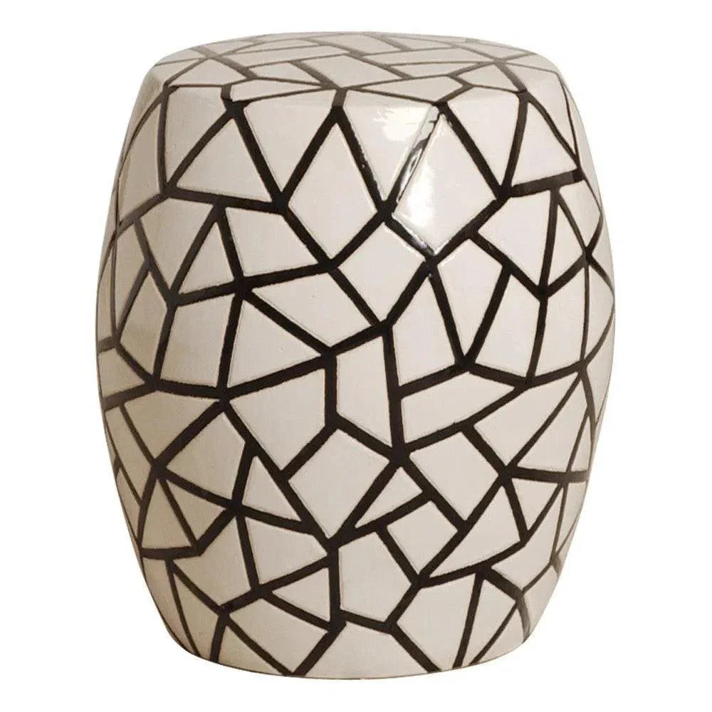 17 in. Ice Ray Black & White Ceramic Garden Stool - LOOMLAN - Emissary - Garden Stools