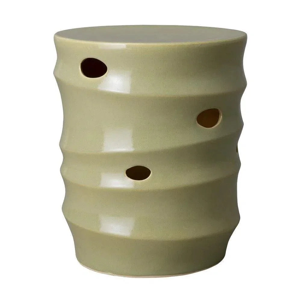 18 in. Caterpillar Green Ceramic Outdoor Garden Stool - LOOMLAN - Emissary - Garden Stools