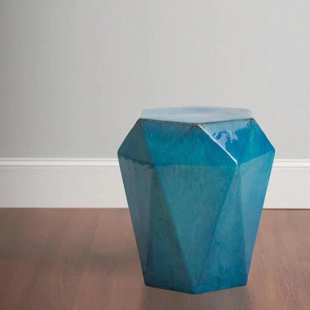 18 in. Hex Facet Ceramic Outdoor Garden Stool - LOOMLAN - Emissary - Garden Stools