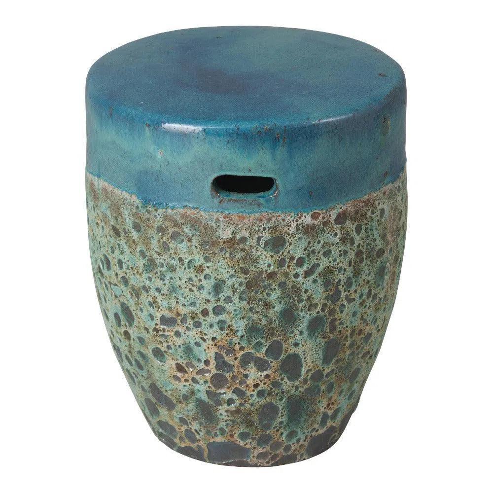 18 in. Round Reef Teal Ceramic Outdoor Garden Stool - LOOMLAN - Emissary - Garden Stools