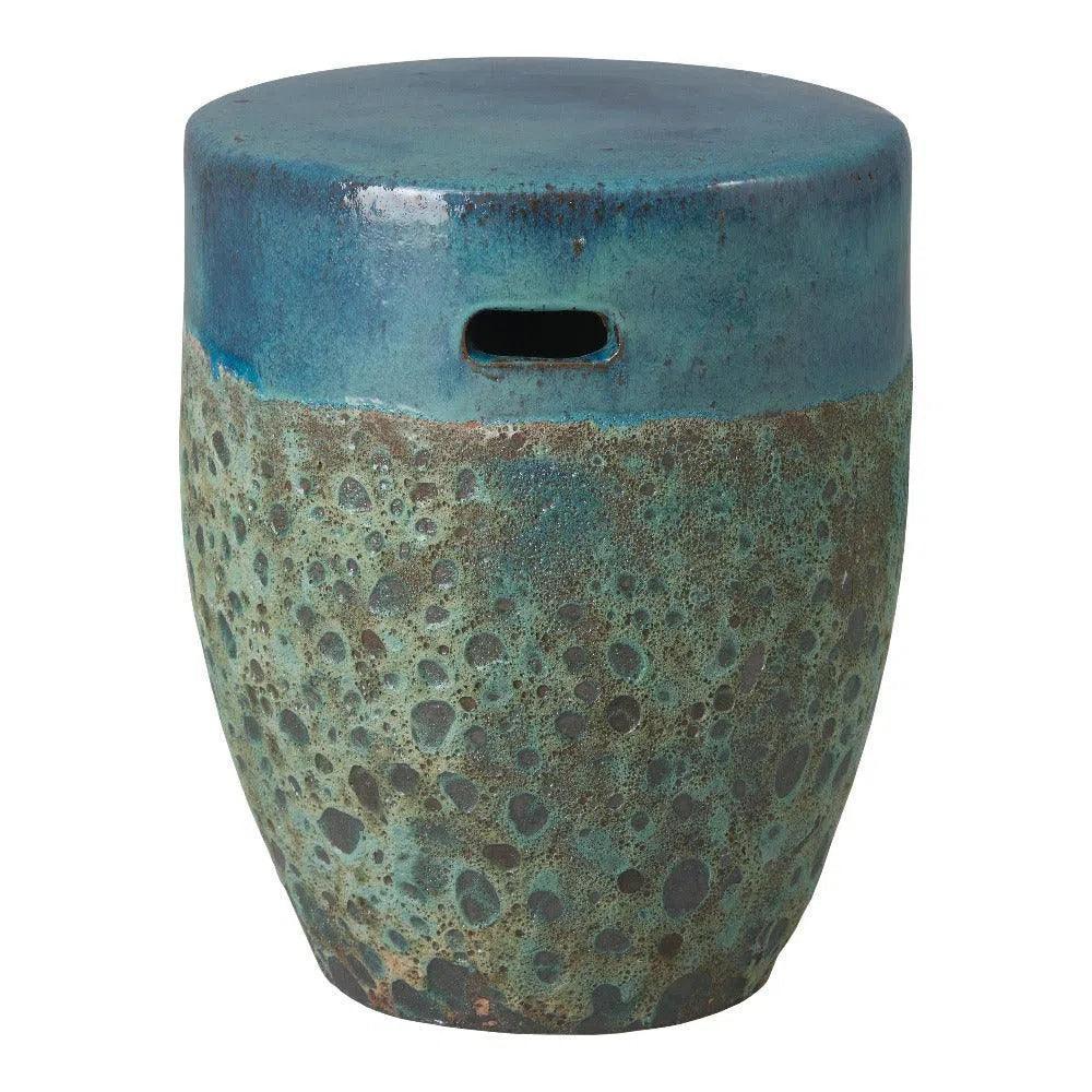 18 in. Round Reef Teal Ceramic Outdoor Garden Stool - LOOMLAN - Emissary - Garden Stools
