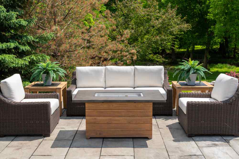 Teak Outdoor Fire Table with Faux Concrete Top-Outdoor Fire Tables-Lloyd Flanders-LOOMLAN-OUTDOOR
