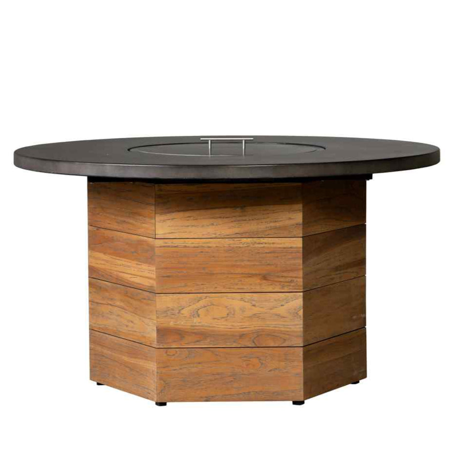 Teak Outdoor Fire Table with Round Faux Concrete Top-Outdoor Fire Tables-Lloyd Flanders-LOOMLAN-OUTDOOR