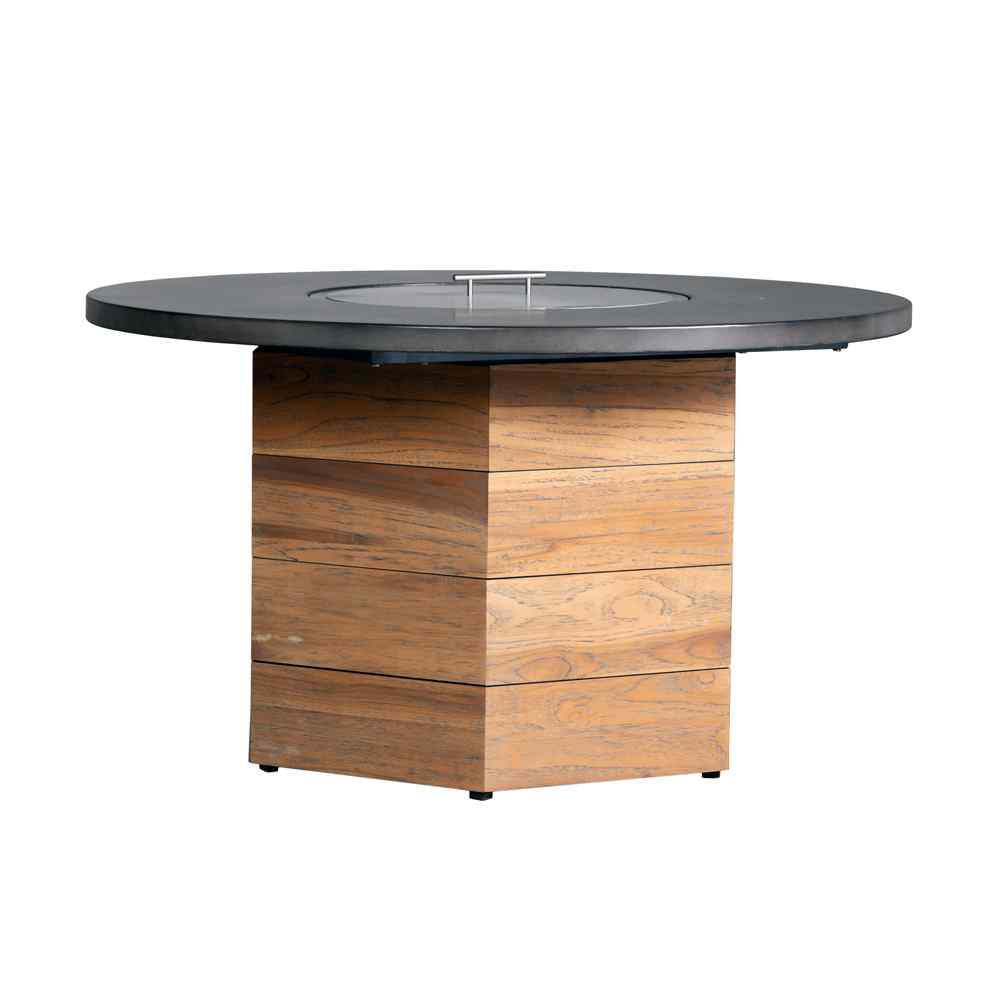 Teak Outdoor Fire Table with Round Faux Concrete Top-Outdoor Fire Tables-Lloyd Flanders-LOOMLAN-OUTDOOR