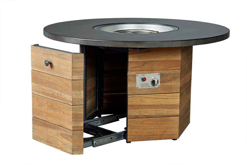 Teak Outdoor Fire Table with Round Faux Concrete Top-Outdoor Fire Tables-Lloyd Flanders-LOOMLAN-OUTDOOR