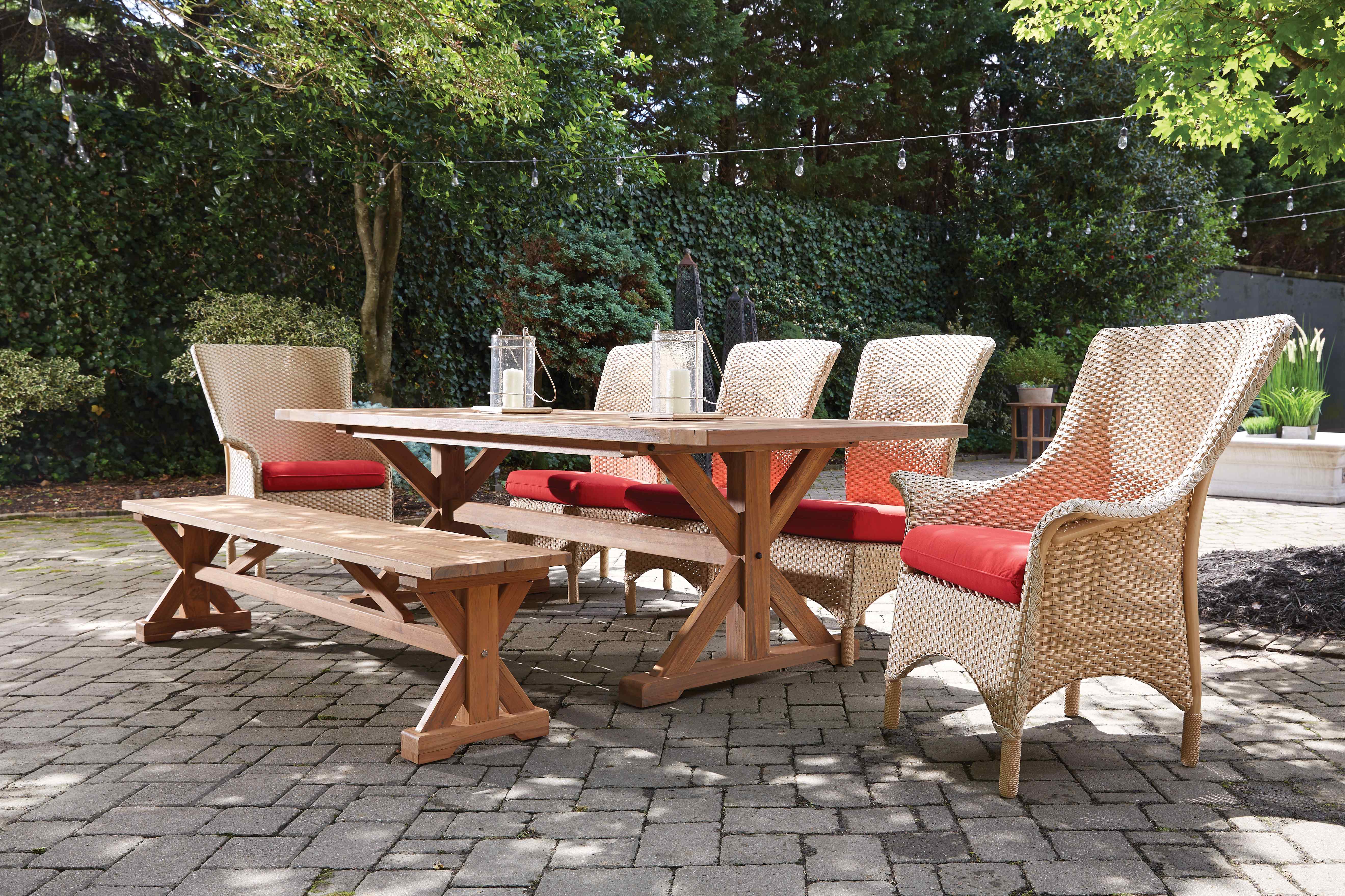 Teak Rectangular Trestle Base Outdoor Dining Table-Outdoor Dining Tables-Lloyd Flanders-LOOMLAN