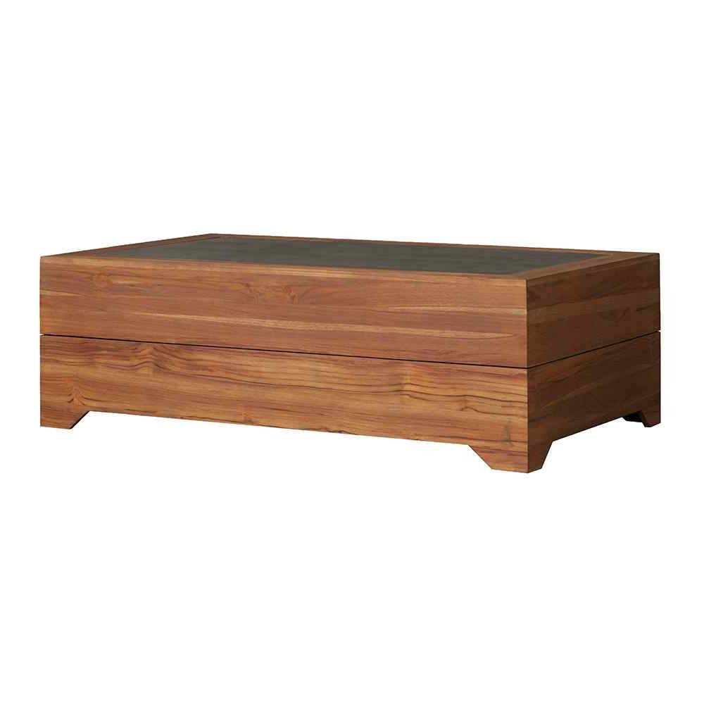 Teak Outdoor Cocktail Table with Faux Concrete Inset-Outdoor Coffee Tables-Lloyd Flanders-LOOMLAN
