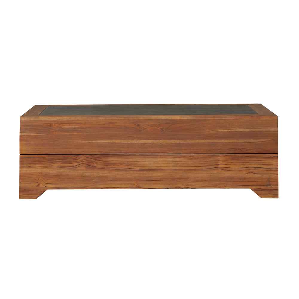 Teak Outdoor Cocktail Table with Faux Concrete Inset-Outdoor Coffee Tables-Lloyd Flanders-LOOMLAN