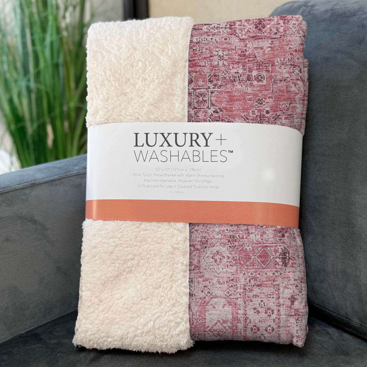 Parallel Bands Pink Washable Indoor-Outdoor Rug