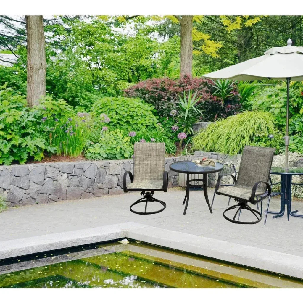 3PC Earth Brown Outdoor Bistro Set for 2 Swivel Chairs - LOOMLAN - LOOMLAN - Outdoor Bistro Sets