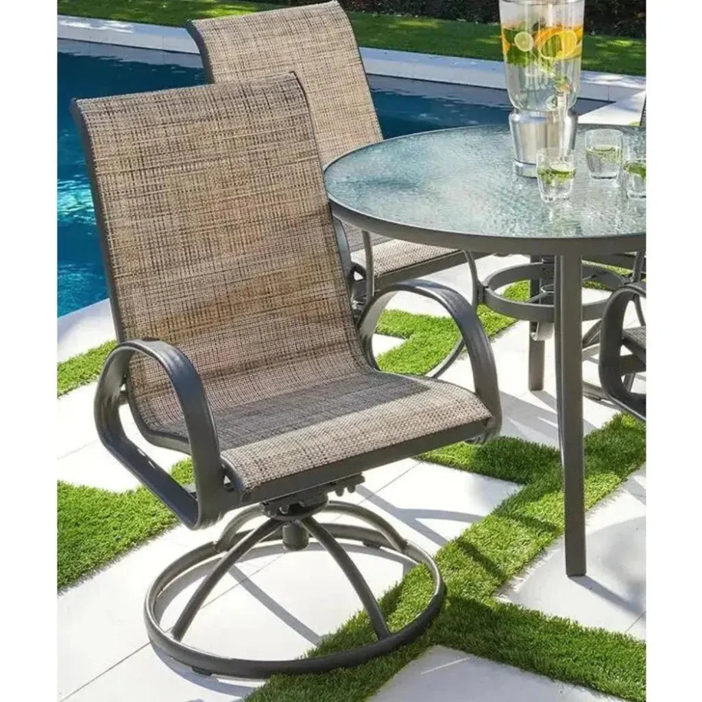 3PC Earth Brown Outdoor Bistro Set for 2 Swivel Chairs - LOOMLAN - LOOMLAN - Outdoor Bistro Sets