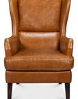 Elite Wing Wood and Leather Brown Lounge Arm Chair