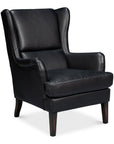 Elite Wing Wood and Leather Black Lounge Arm Chair